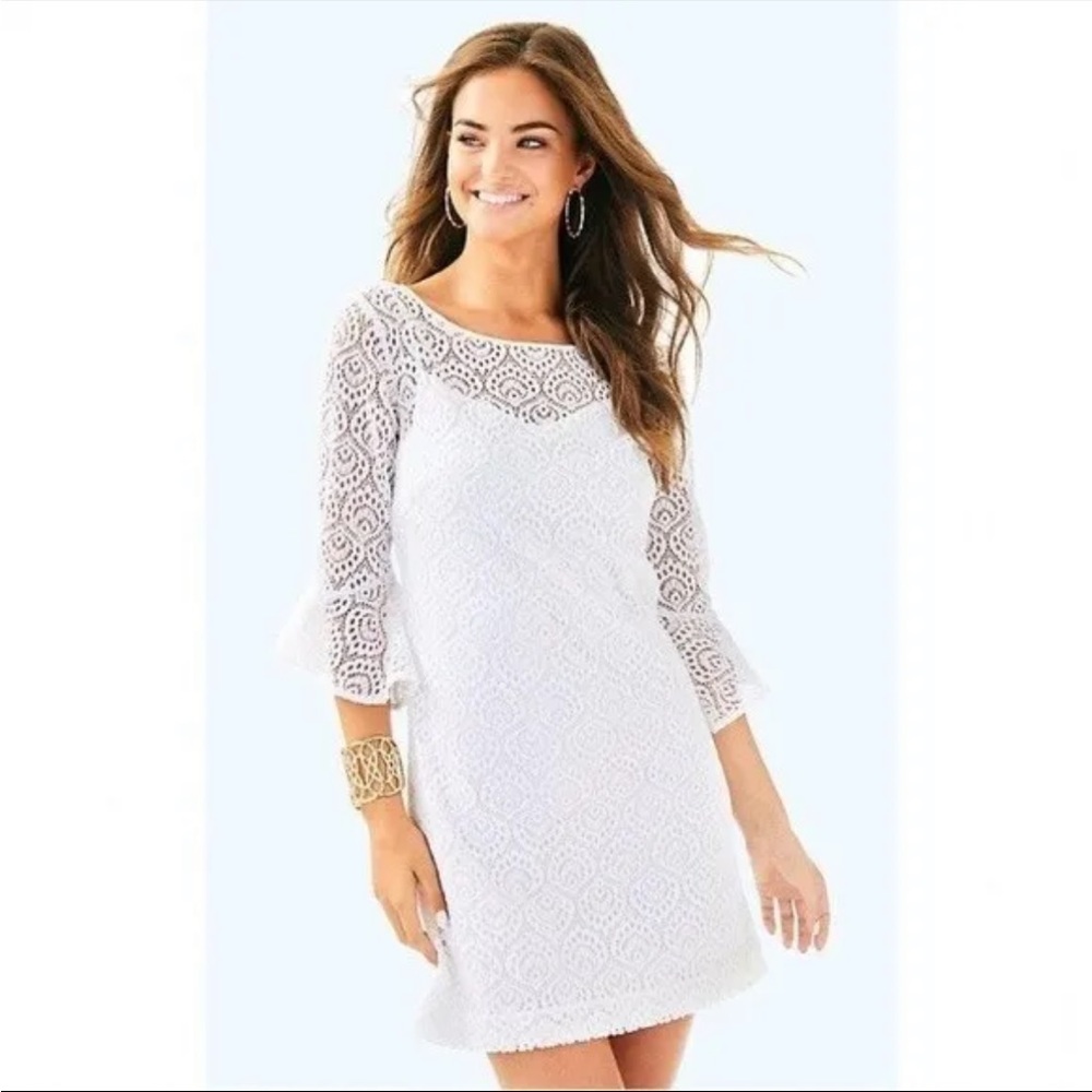 Lilly Pulitzer white crochet lace Fontaine dress size xs